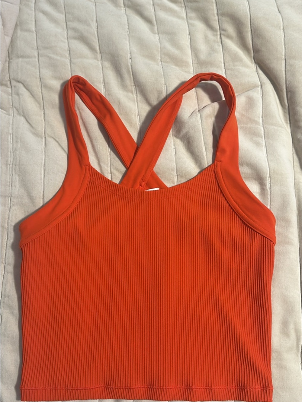 Athleta Orange Ribbed Cross-Back Crop Tank